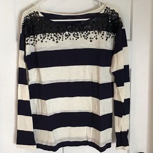 Navy and cream striped shirt
